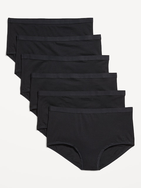 High-Waisted Everyday Brief Cotton Underwear 6-Pack - Black Jack