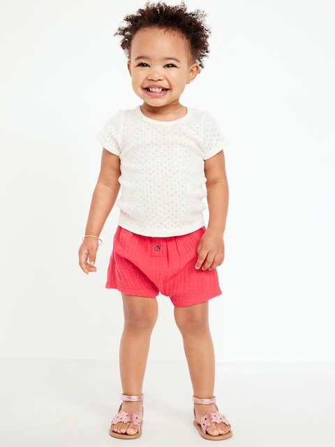 Double-Weave Button-Front Shorts for Baby - Bright Cerise