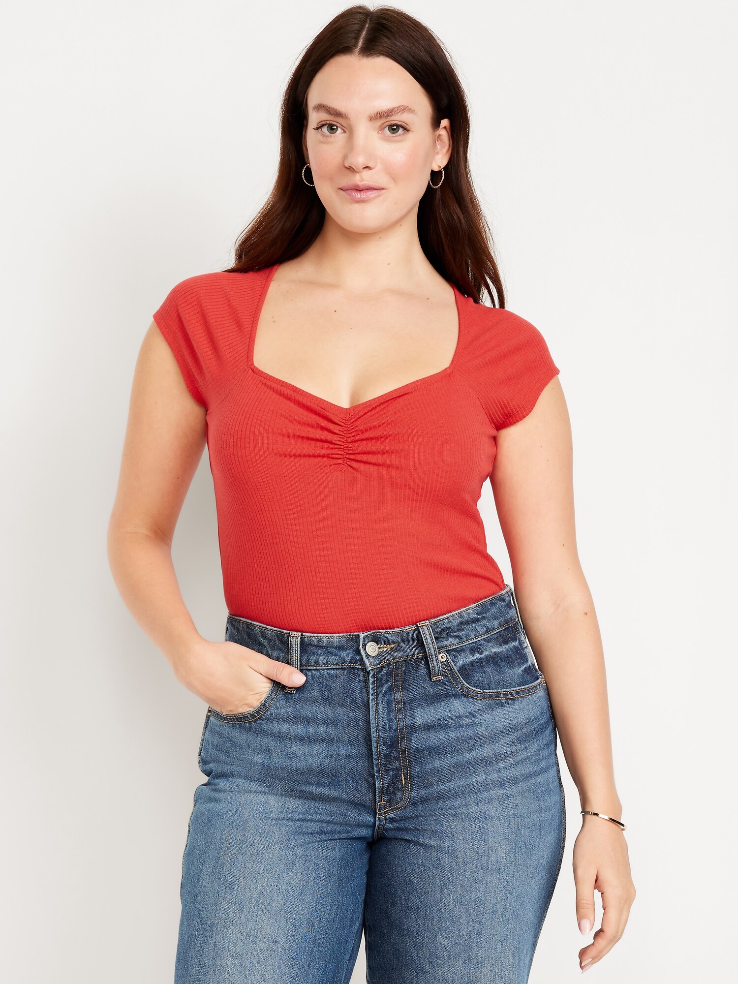 Боди Double-Layer Cinched — Old Navy, цвет: Яркий коралловый — фото 5