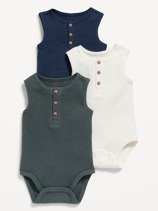 View large product image 1 of 1. Sleeveless Waffle-Knit Henley Bodysuit for Baby