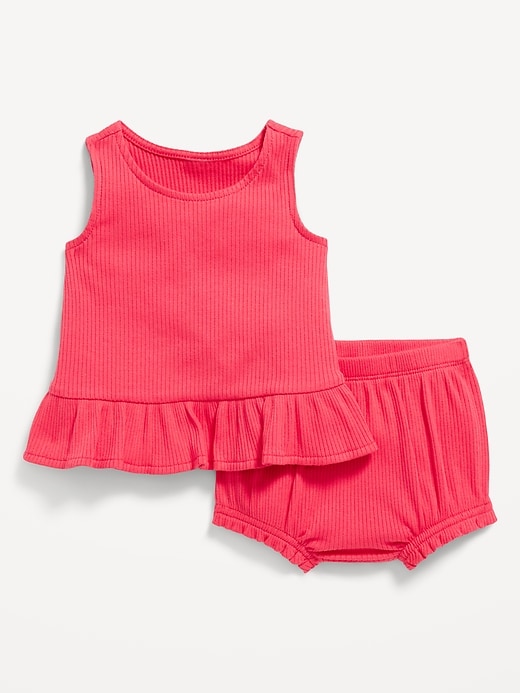 View large product image 1 of 1. Sleeveless Ribbed Ruffle-Trim Top and Shorts Set for Baby