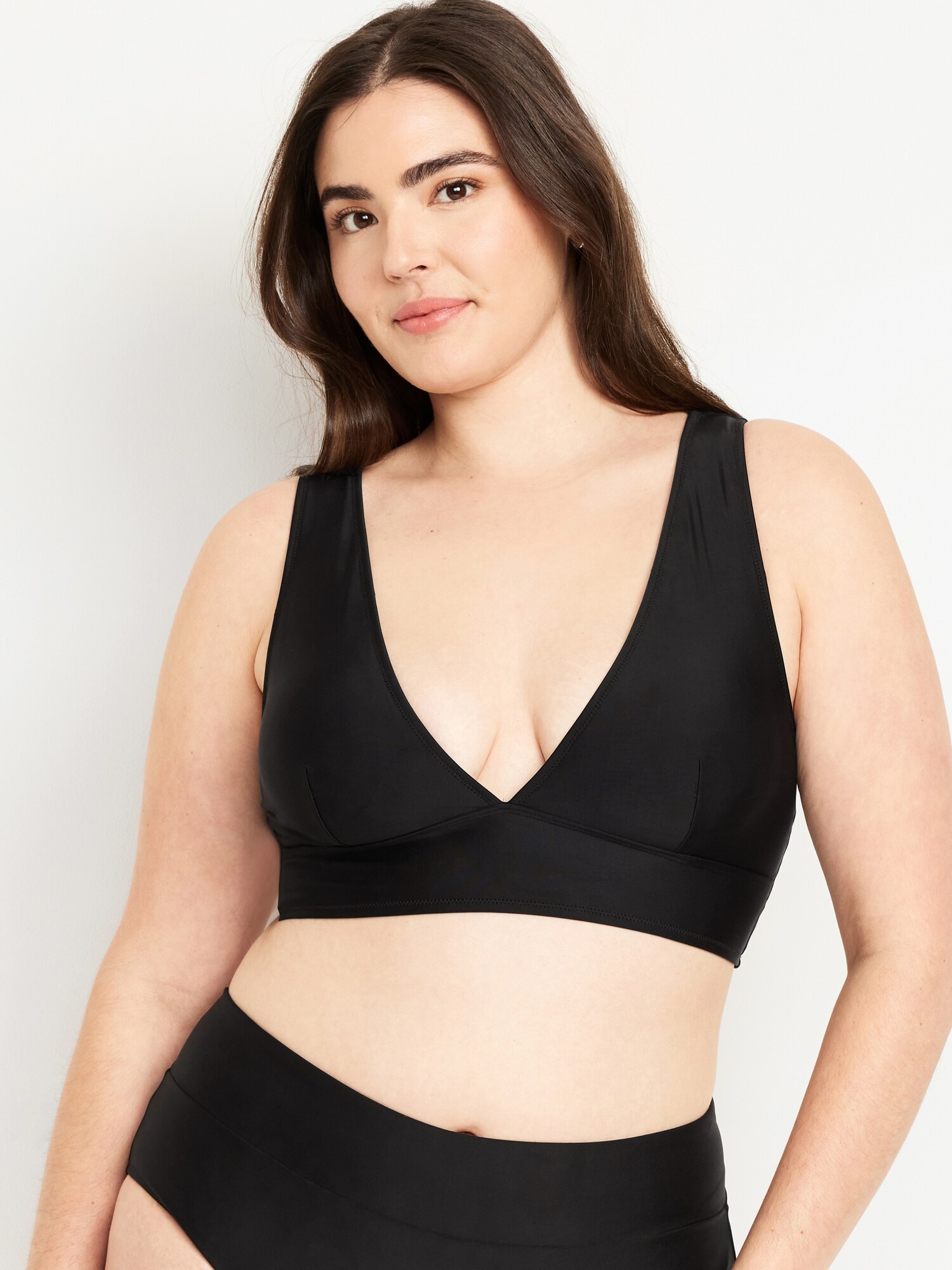 Верх бикини Longline, крой бикини, V-образный вырез — Old Navy, цвет: Светлый чёрный меланжевый — фото 4