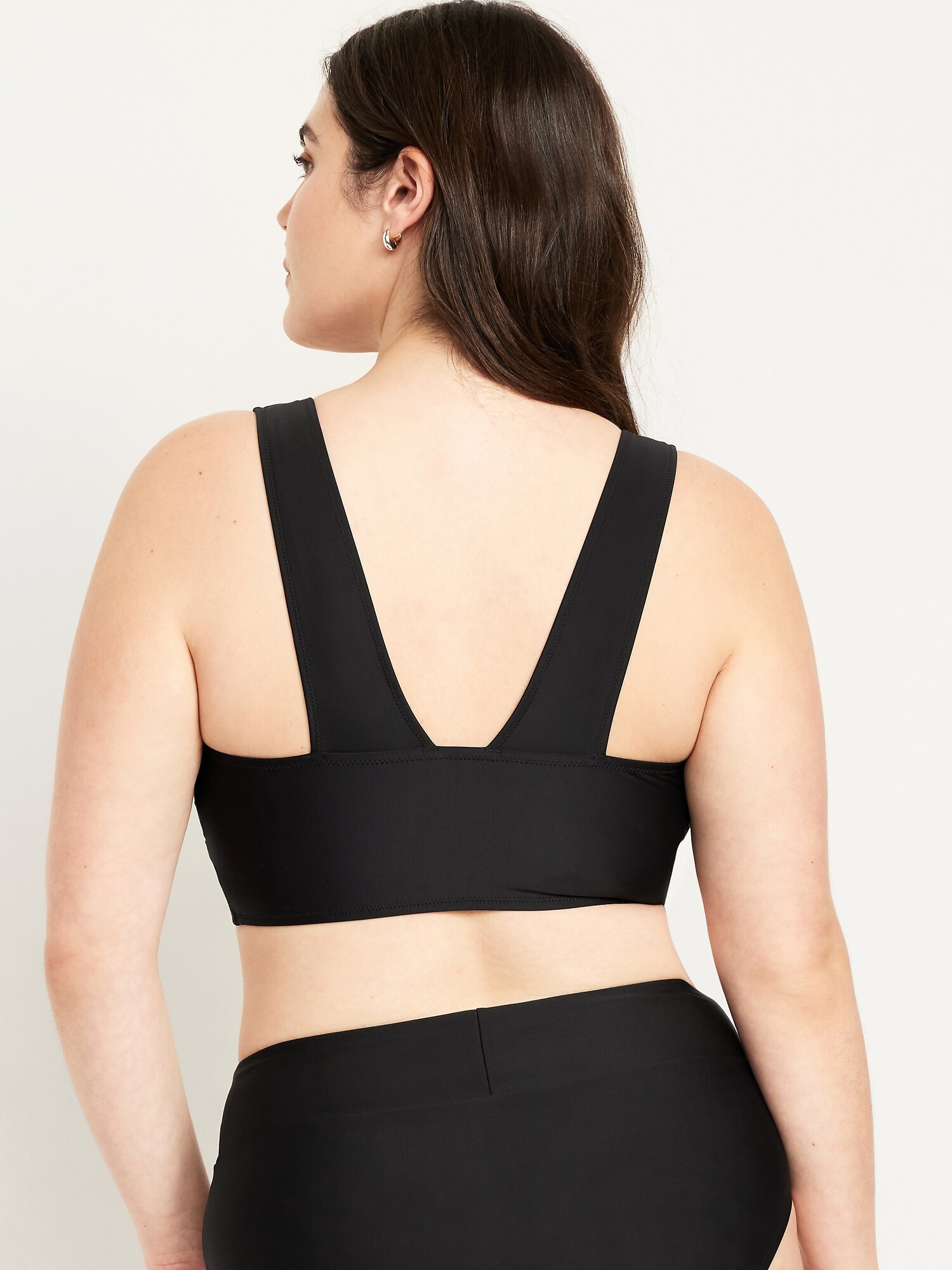 Верх бикини Longline, крой бикини, V-образный вырез — Old Navy, цвет: Светлый чёрный меланжевый — фото 5