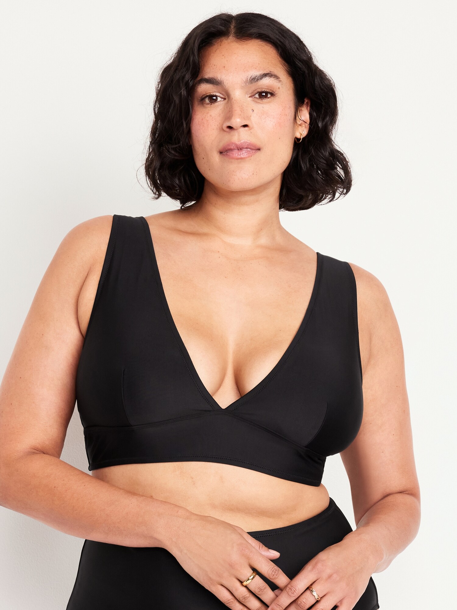 Верх бикини Longline, крой бикини, V-образный вырез — Old Navy, цвет: Светлый чёрный меланжевый — фото 6