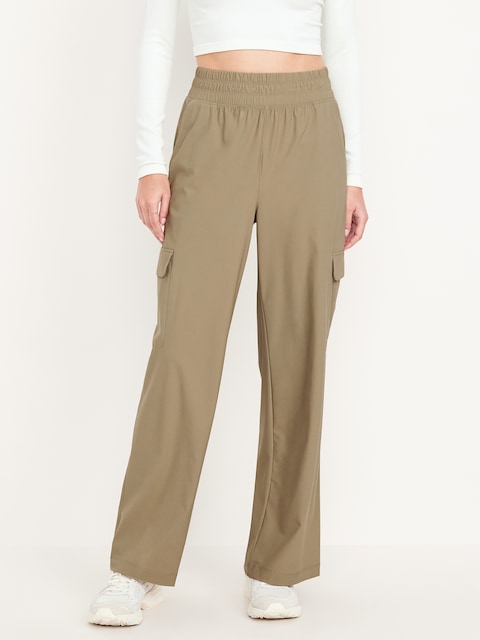 High-Waisted SleekTech Wide-Leg Cargo Pants - Birch Leaf
