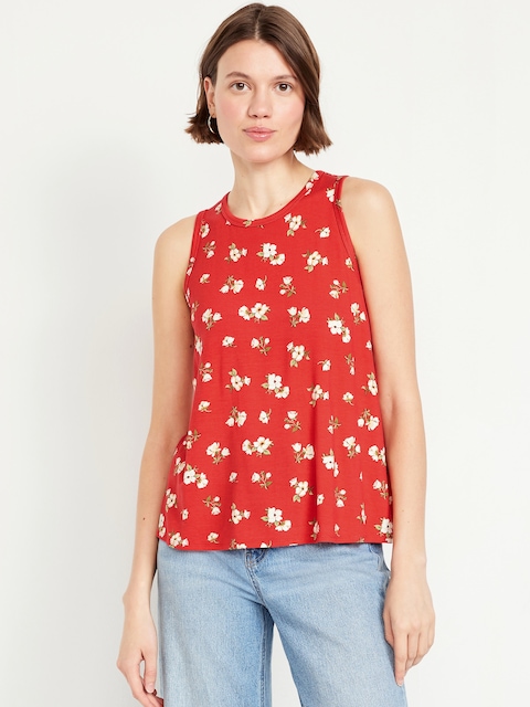 Luxe Sleeveless Top - Red Flower Print