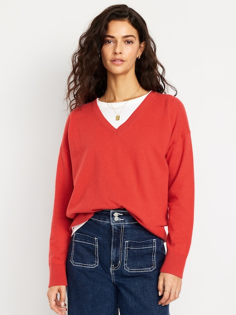 SoSoft Lite Loose V-Neck Sweater - Bright Coral