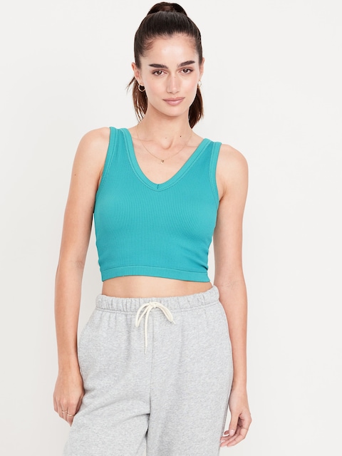Exhale Seamless V-Neck Rib Tank - Blue Wing Teal
