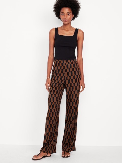 High-Waisted Playa Wide-Leg Pants - Geometric Black & Brown Print