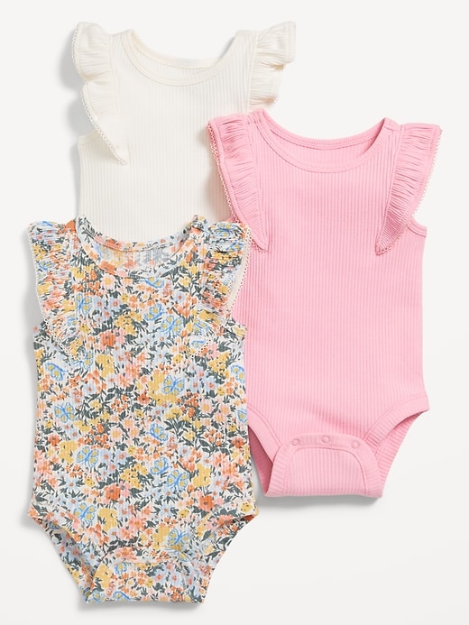 View large product image 1 of 1. Printed Short-Sleeve Ruffle-Trim Bodysuit 3-Pack for Baby