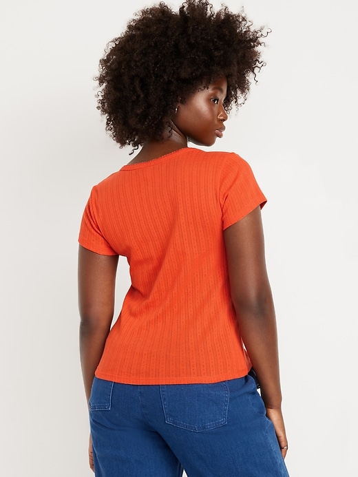 Image number 6 showing, Lace-Trim Ribbed Pointelle T-Shirt