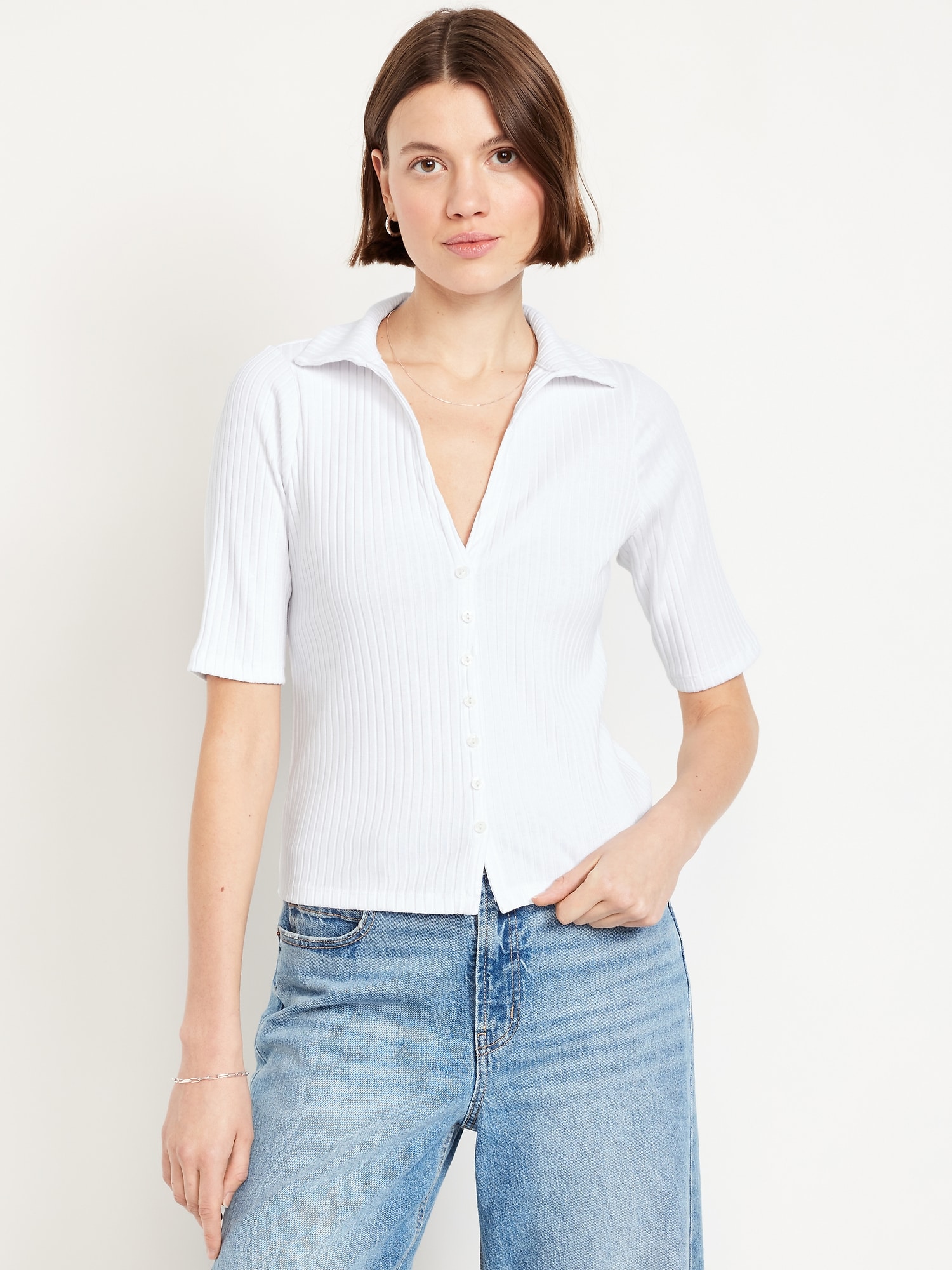 Ribbed Button-Down Polo