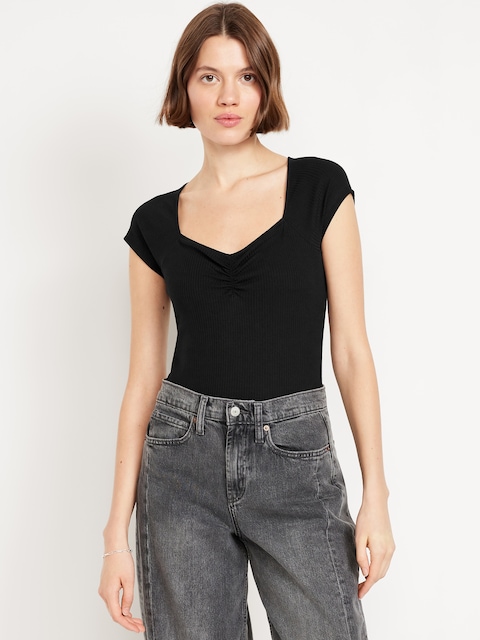Double-Layer Cinched Bodysuit - Black Jack