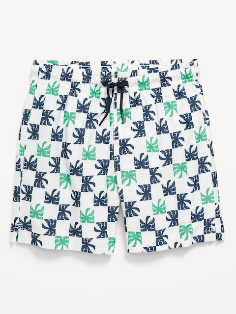 Printed Swim Shorts for Boys - White/Blue Palm Print