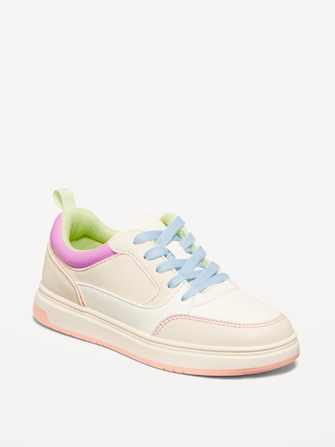 Shiny Low-Top Sneakers for Girls - Coral Retro Stripe