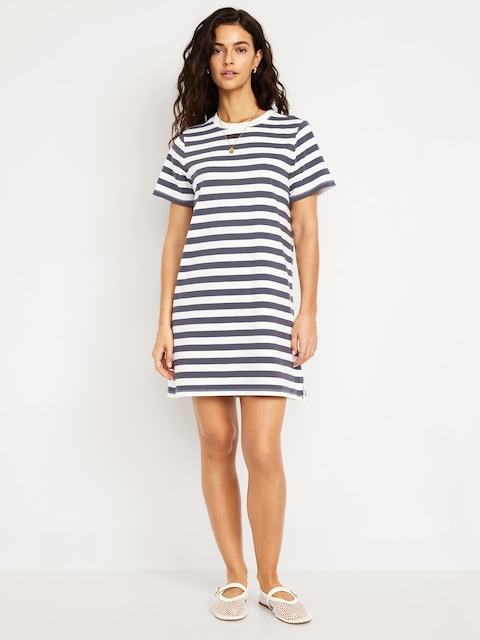 Vintage Crew-Neck Mini T-Shirt Dress - Charcoal Stripe