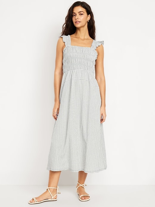 Image number 1 showing, Fit &amp; Flare Smocked Gingham Midi Dress