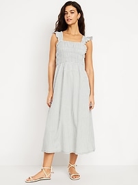 Fit & Flare Lightweight Smocked Gingham Midi Dress | Old Navy