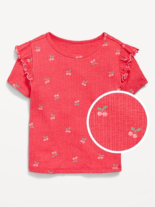 View large product image 1 of 1. Fitted Printed Ruffle-Trim Rib-Knit Top for Toddler Girls