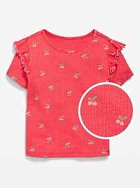 Image number 1 showing, Fitted Printed Ruffle-Trim Rib-Knit Top for Toddler Girls