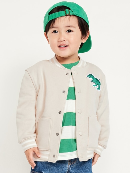 View large product image 1 of 2. Oversized Button-Front Embroidered Bomber Jacket for Toddler Boys