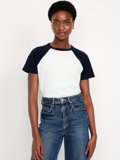 EveryWear Raglan Crop T-Shirt - Navy/White