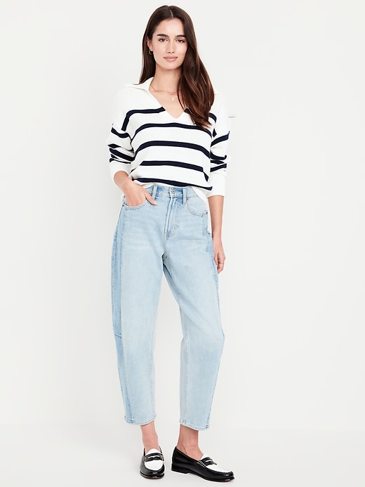 Image number 1 showing, High-Waisted Barrel Ankle Jeans