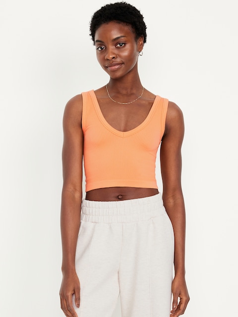 Exhale Seamless V-Neck Rib Tank - Golden Aurora