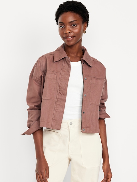 Canvas Crop Utility Jacket - Warm Taupe