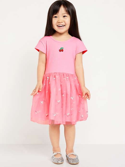 View large product image 1 of 2. Short-Sleeve Fit and Flare Tutu Dress for Toddler Girls