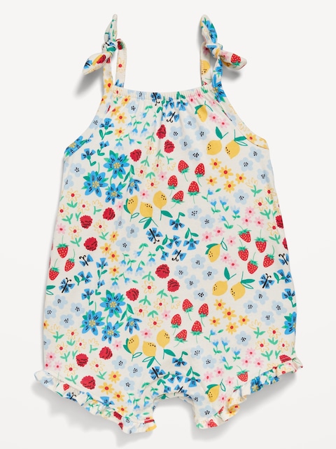 Sleeveless Tie-Knot Graphic One-Piece Romper for Baby - Multi Floral