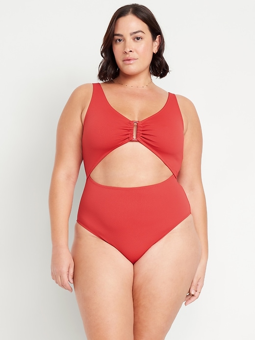 Image number 5 showing, Textured One-Piece Cut-Out Swimsuit