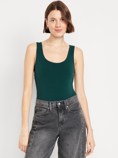 Double-Layer Scoop-Neck Bodysuit - Jet Stream