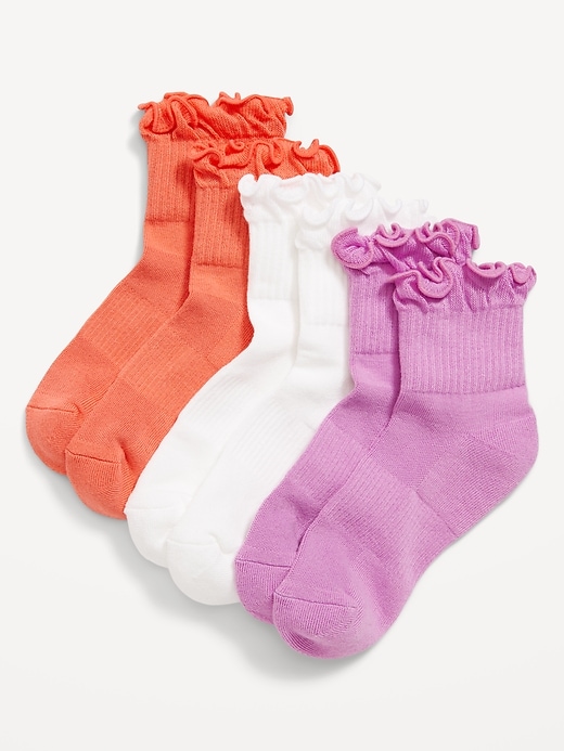 View large product image 1 of 1. Ruffle-Cuff Quarter-Crew Socks 3-Pack for Girls