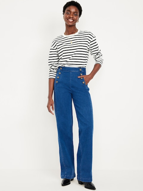 Extra High-Waisted Mariner Wide-Leg Jeans - Dark Wash