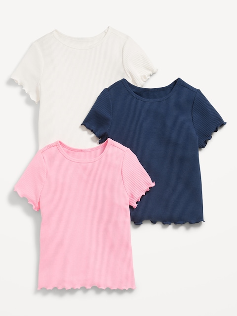 Short-Sleeve Lettuce-Edge T-Shirt 3-Pack for Toddler Girls - Solid Pack