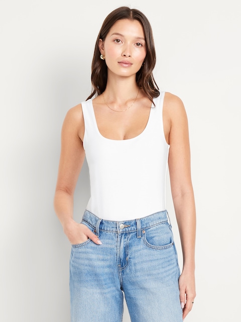 Double-Layer Scoop-Neck Bodysuit - White Lilies