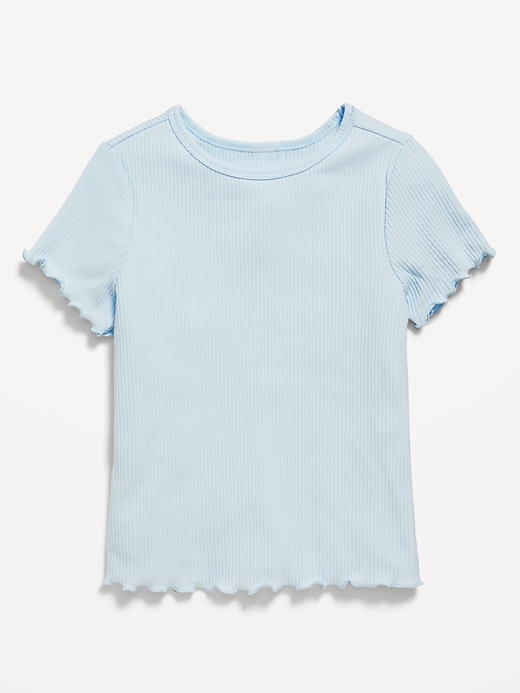 View large product image 1 of 1. Short-Sleeve Lettuce-Edge Ribbed T-Shirt for Toddler Girls