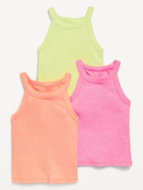 3-Pack Fitted Halter Tank Tops for Toddler Girls - Bright Time Neon