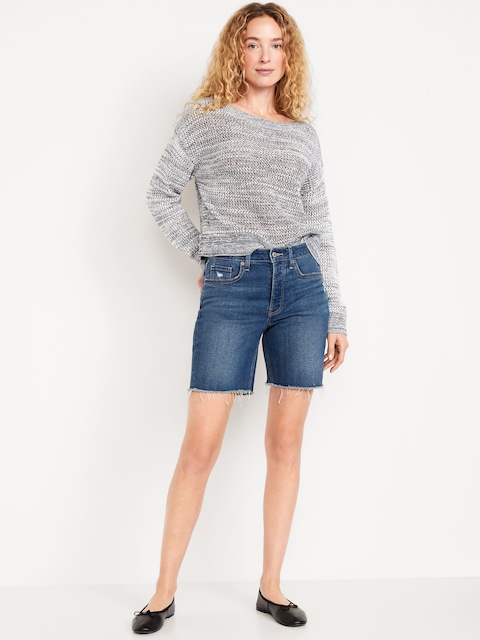 High-Waisted OG Button-Fly Jean Shorts -- 7-inch inseam - Dark Wash Cutoff