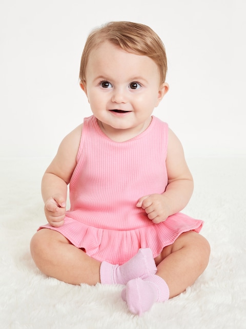 Sleeveless Ribbed Ruffle-Trim Top and Shorts Set for Baby - Anemone Pink