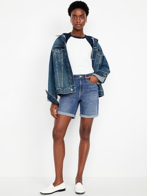 High-Waisted Wow Jean Shorts -- 7-inch inseam - Medium Wash
