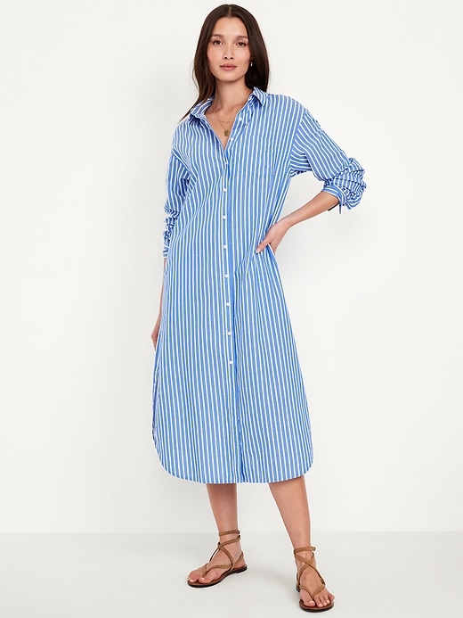 Image number 1 showing, Striped Midi Shirt Dress