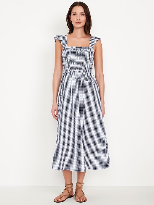 Image number 1 showing, Fit &amp; Flare Smocked Gingham Midi Dress