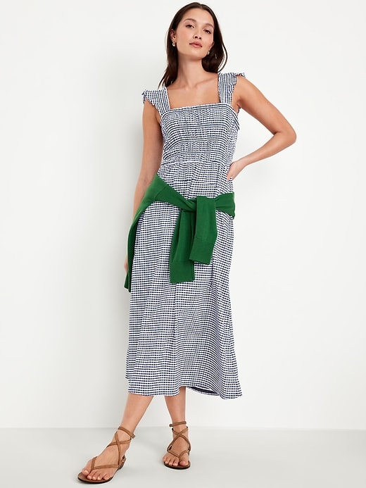 Image number 3 showing, Fit &amp; Flare Smocked Gingham Midi Dress