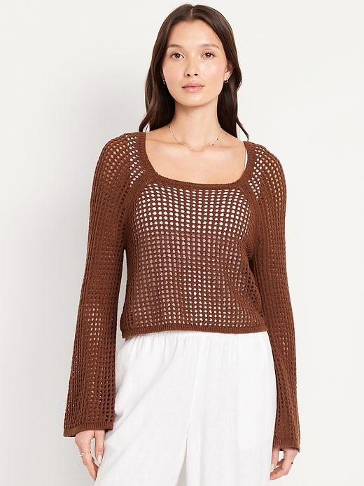 Image number 1 showing, Open-Stitch Bouclé Sweater