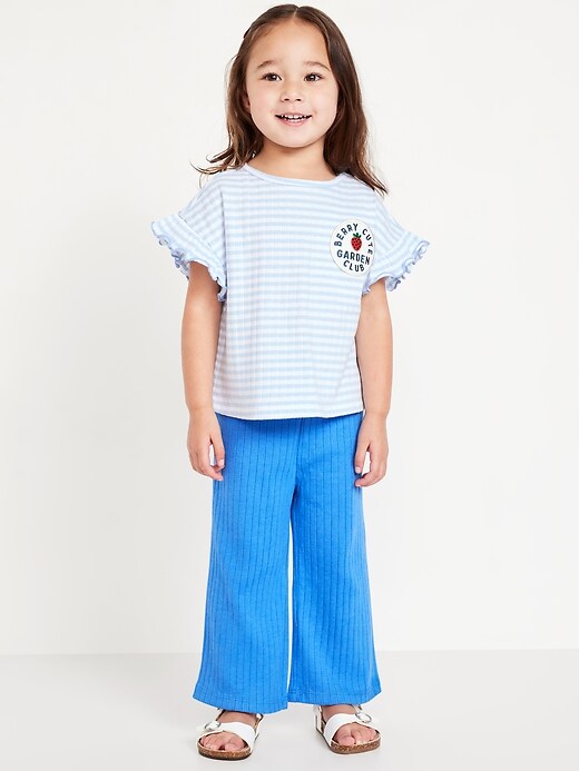 Ribbed Ruffle-Trim Top and Wide-Leg Pants Set for Toddler Girls