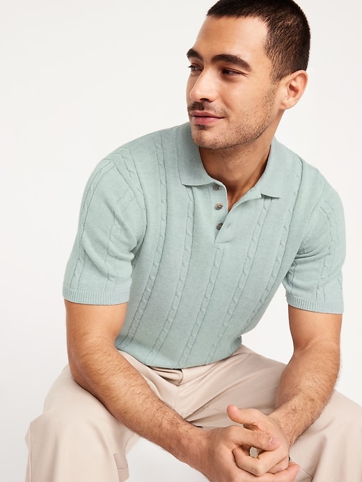 Image number 3 showing, Short-Sleeve Cable-Knit Polo