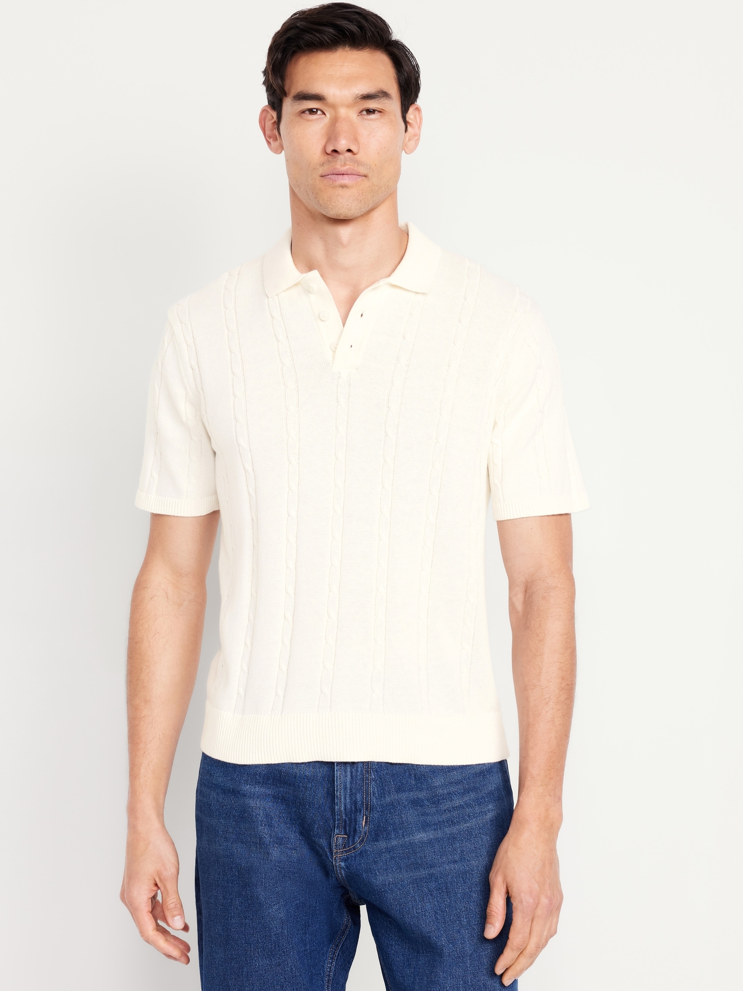 Short-Sleeve Cable-Knit Polo