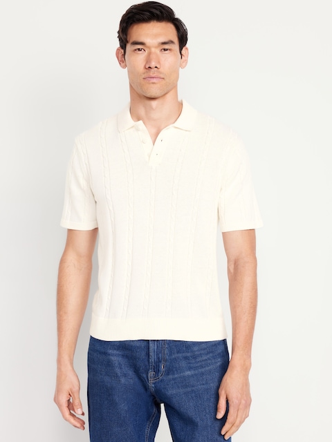 Short-Sleeve Cable-Knit Polo - Sea Salt